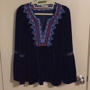 Navy velvet top with colourful details